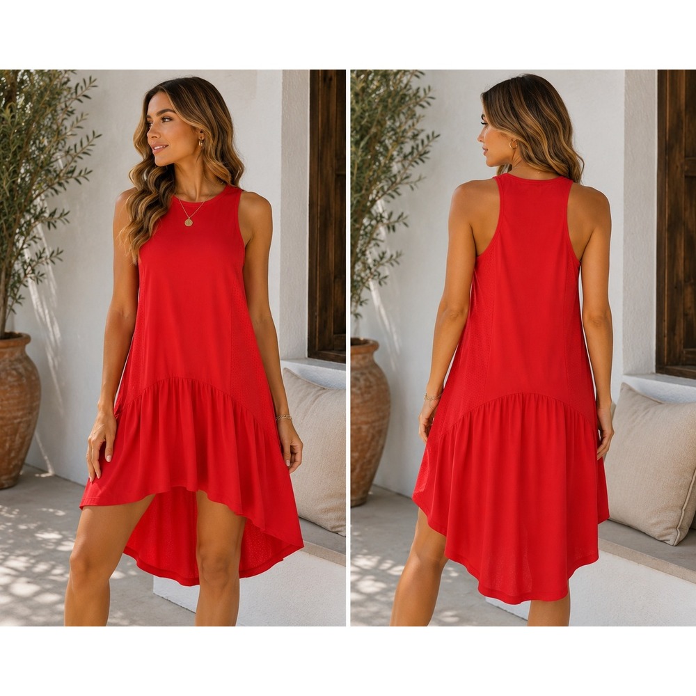 Sweaty Betty Red High Low Maxi Dress Racerback Sleeveless Womens L NWT